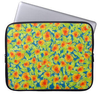Pretty Country Marigolds on Blue Laptop Sleeve