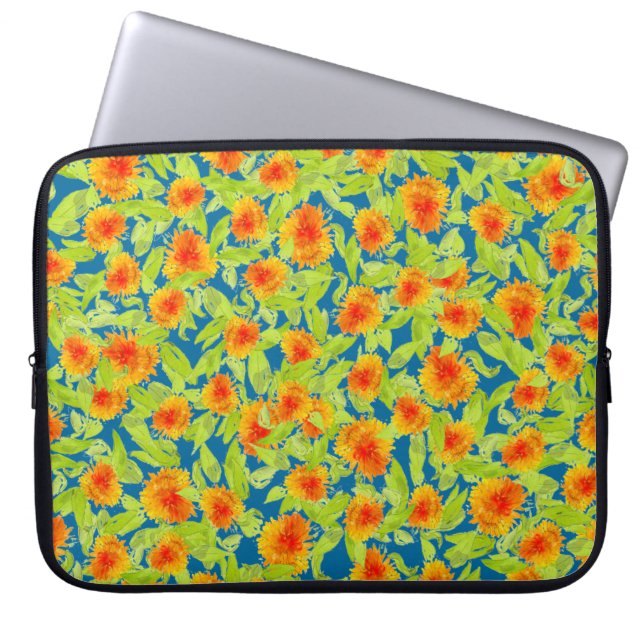 Pretty Country Marigolds on Blue Laptop Sleeve (Front)