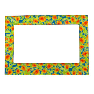 Pretty Country Marigolds on Blue Picture Frame