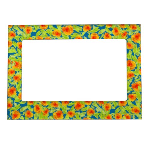 Pretty Country Marigolds on Blue Picture Frame