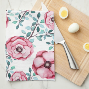 Pretty Country Rustic Pink Floral Kitchen Towel