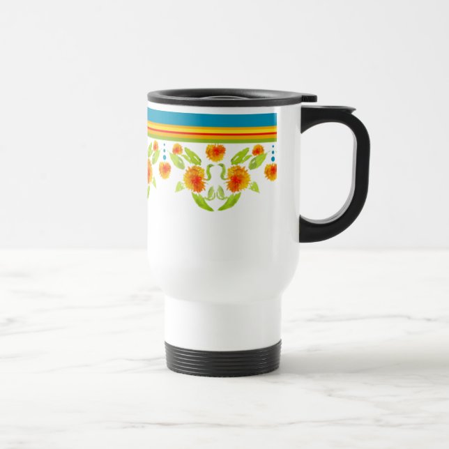 Pretty Country Style Marigolds Border Travel Mug (Right)