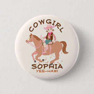 Pretty Cowgirl and horse Birthday Party Button