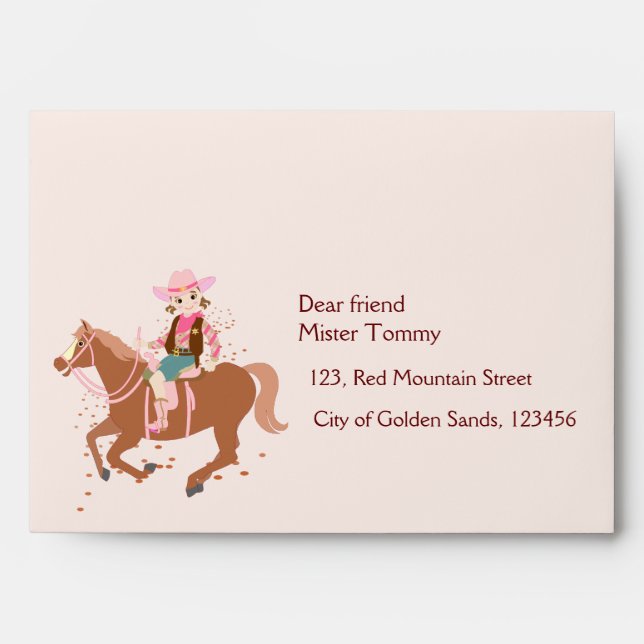 Pretty Cowgirl and horse Birthday Party Envelope (Front)