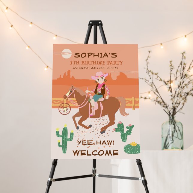 Pretty Cowgirl and horse Birthday Party Foam Board (In Situ (Stand))
