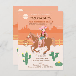 Pretty Cowgirl and horse Birthday Party Invitation Postcard