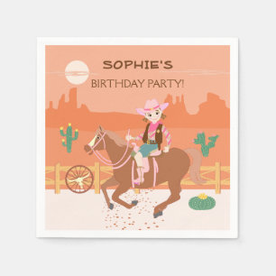 Pretty Cowgirl and horse Birthday Party Napkins