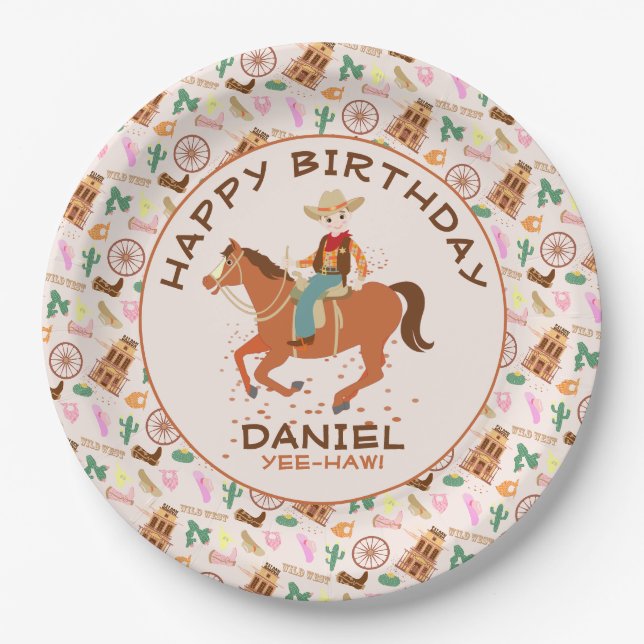 Pretty Cowgirl and horse Birthday Party Paper Plates (Front)