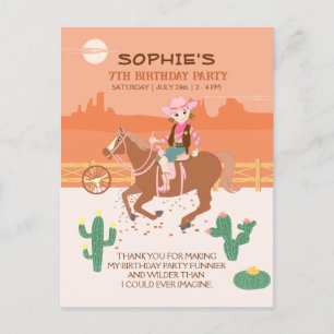 Pretty Cowgirl and horse Birthday Party Postcard