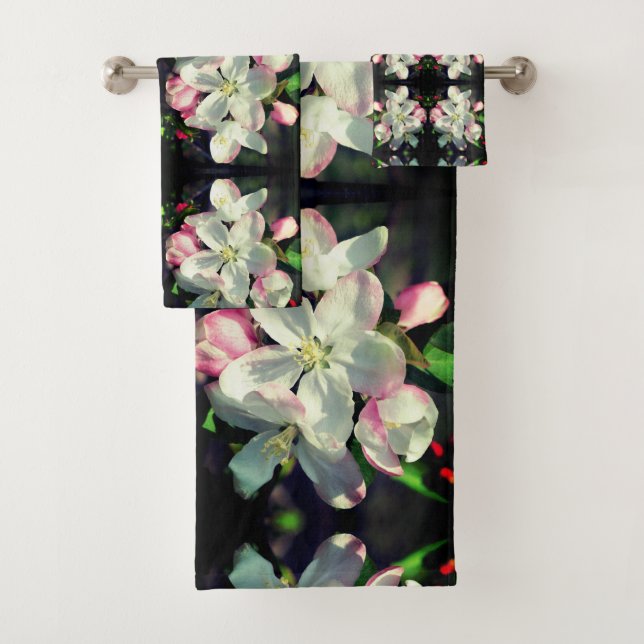 Pretty Crabapple Spring Flower Blossoms Abstract Bath Towel Set (Insitu)