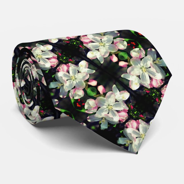 Pretty Crabapple Spring Flower Blossoms Pattern Neck Tie (Rolled)