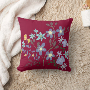 Pretty Cranberry Lavender Floral Pillow