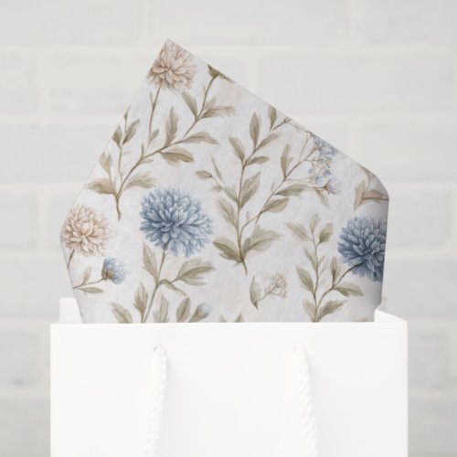 Pretty Cream Blue Flowers Bridal Shower Tissue Paper