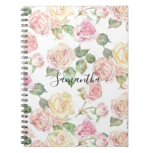 Pretty Cream Blush Pink Roses Notebook