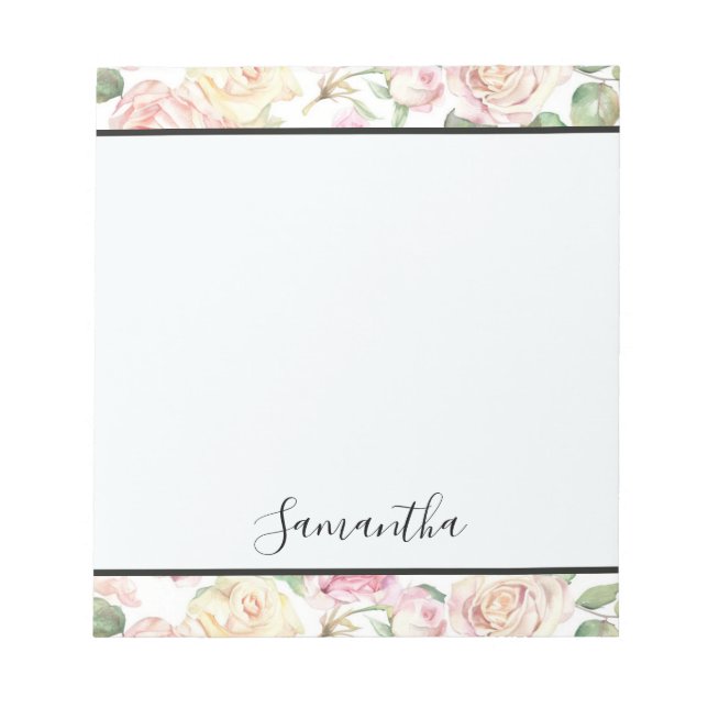 Pretty Cream Blush Pink Roses Notepad (Front)
