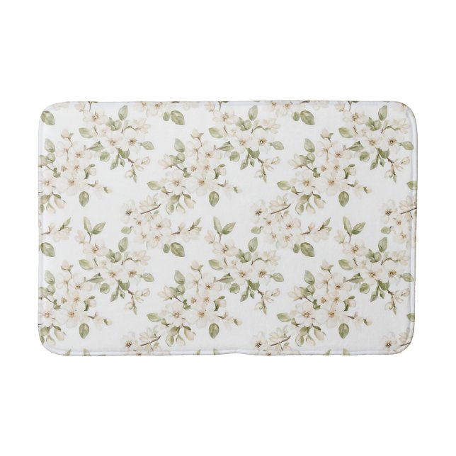 Pretty Cream Flowering Tree  Bath Mat (Front)