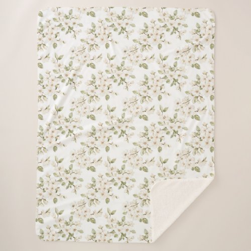 Pretty Cream Flowering Tree  Sherpa Blanket