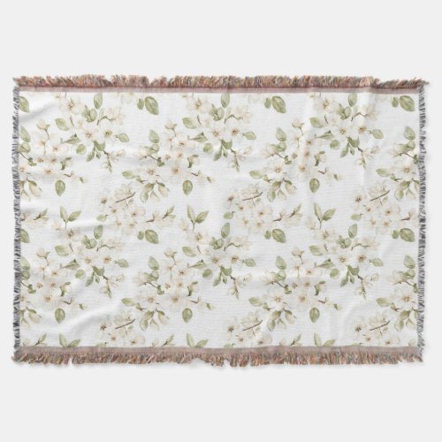 Pretty Cream Flowering Tree  Throw Blanket