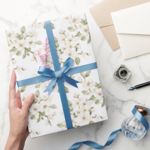 Pretty Cream Flowering Tree Wedding Wrapping Paper
