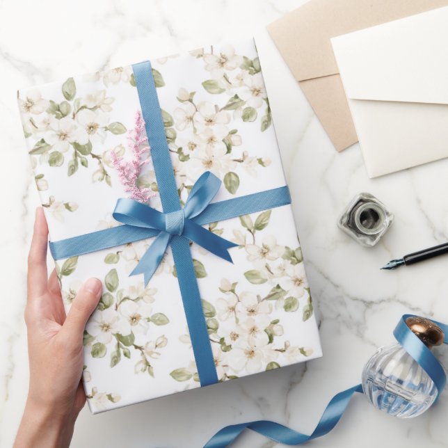 Pretty Cream Flowering Tree Wedding Wrapping Paper (Gifting)