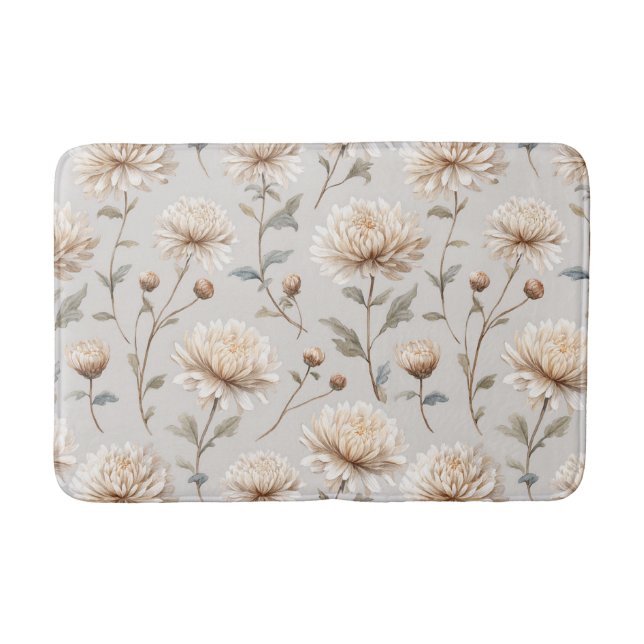 Pretty Cream Flowers Bath Mat (Front)