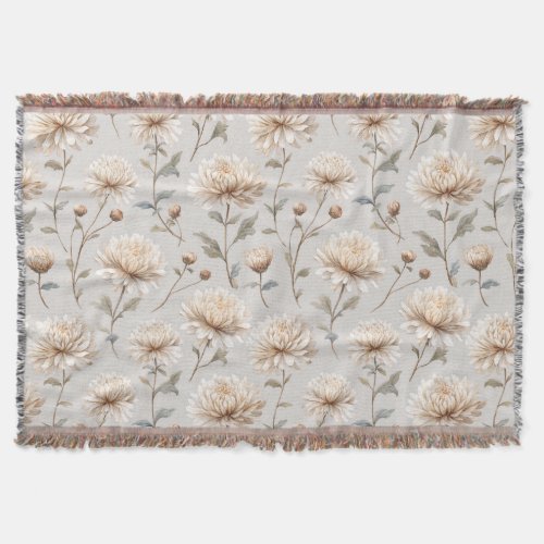 Pretty Cream Flowers Throw Blanket