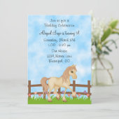 Pretty Cream Horse and Flowers Birthday Invitation (Standing Front)