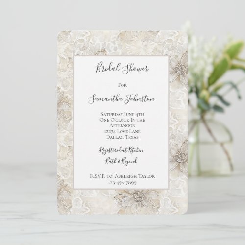 Pretty Cream Ivory Flowers Bridal Shower  Invitation