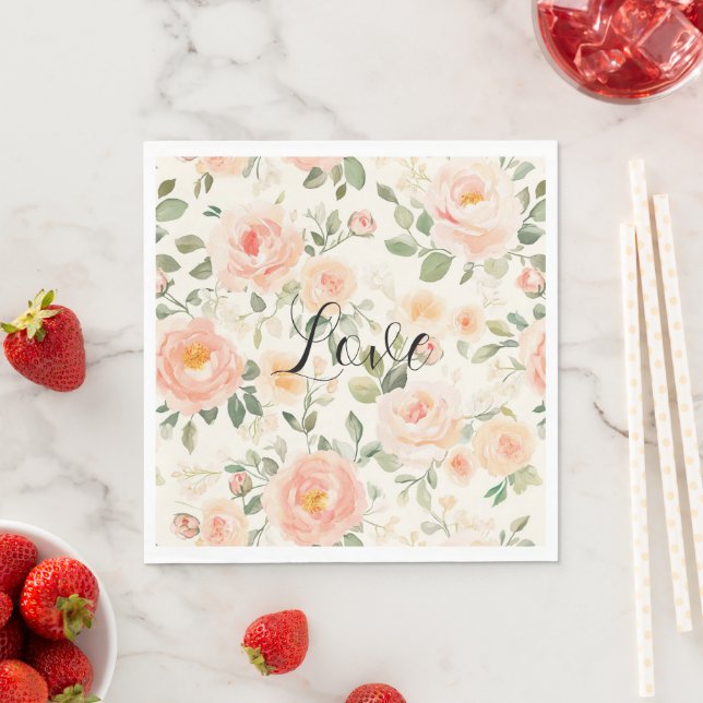 Pretty Cream Peach Floral Bridal Shower Napkins (Insitu)