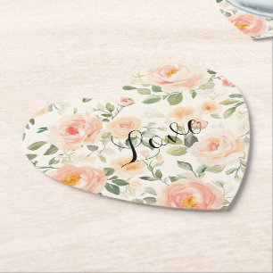 Pretty Cream Peach Floral Bridal Shower Paper Coaster