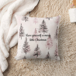Pretty Cream Peach Floral Christmas Trees Throw Pillow