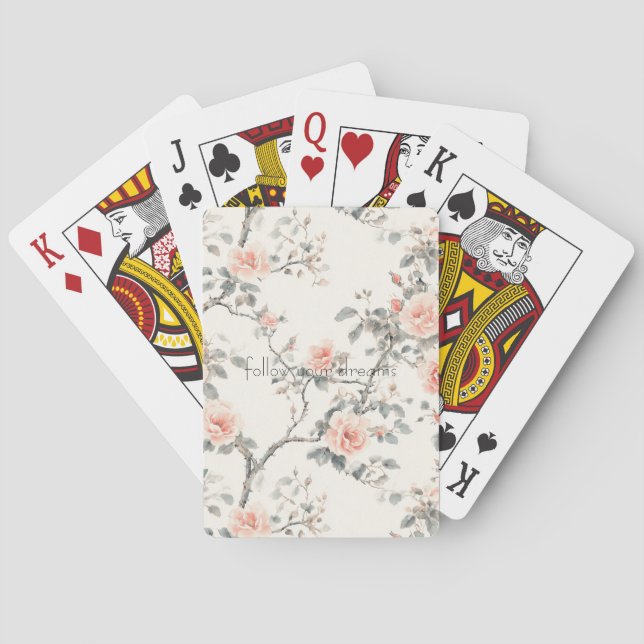 Pretty Cream Peach Floral Poker Cards (Back)