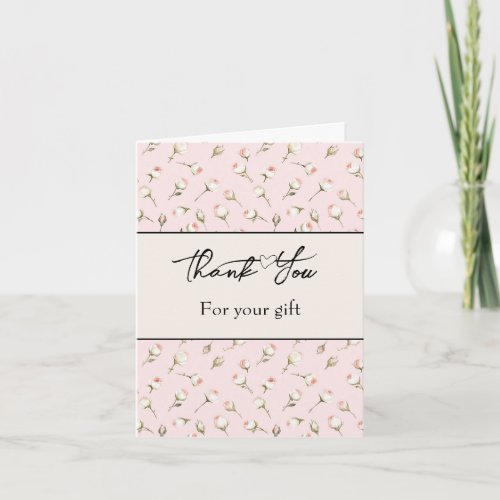 Pretty Cream Pink Flowers Thank You Card