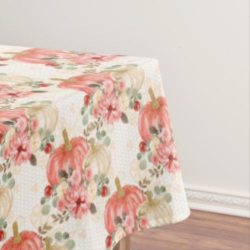 Pretty Cream Red Yellow Floral Pumpkin Kids Party Tablecloth
