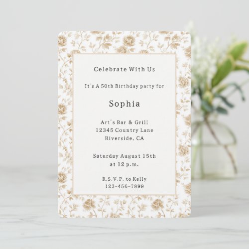 Pretty Cream White Floral Birthday Invitation