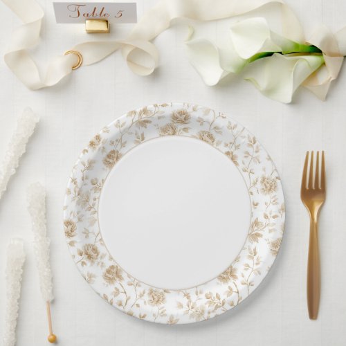 Pretty Cream White Floral Bridal Shower Paper Plates