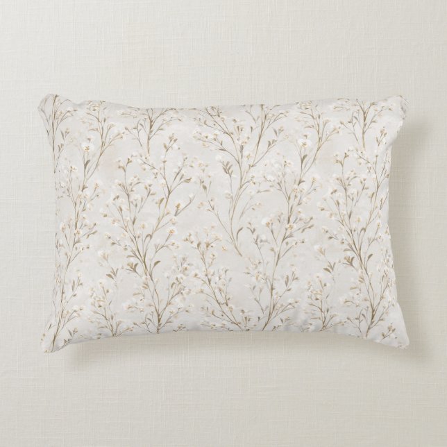 Pretty Cream White Flowers Accent Pillow (Front)