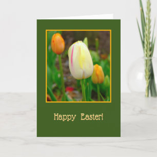 PRETTY CREAM, YELLOW AND PINK TULIP/EASTER MESSAGE HOLIDAY CARD