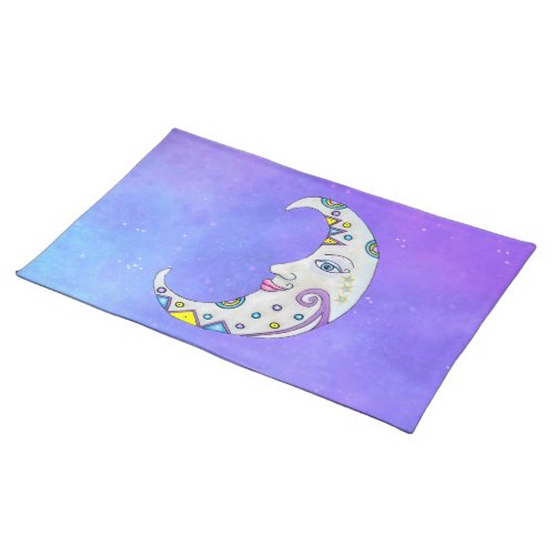 Pretty Crescent Fancy Moon With Face Decorations Cloth Placemat
