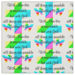 PRETTY CROSS AND RAINBOW MATTHEW 19:26 DESIGN FABRIC