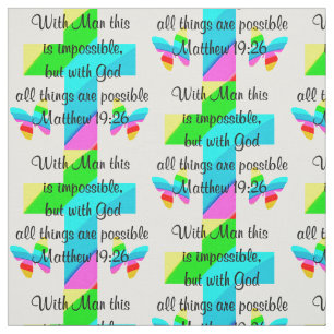 PRETTY CROSS AND RAINBOW MATTHEW 19:26 DESIGN FABRIC