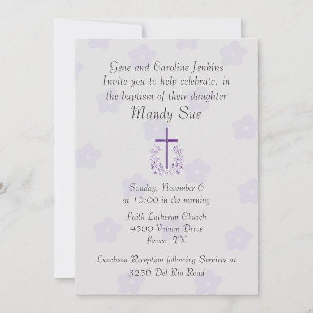 Pretty Cross Baptism Invitation (Front)