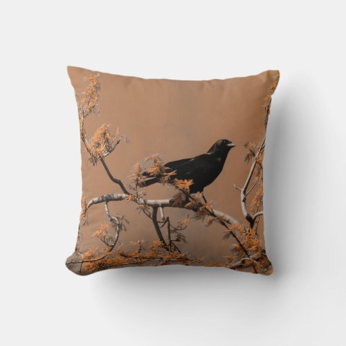 Pretty Crow On A Branch Throw Pillow