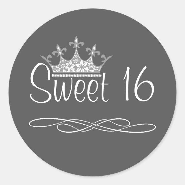 Pretty Crown Dark Gray Sweet 16 Birthday Sticker (Front)