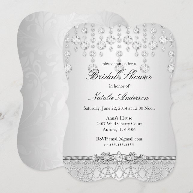 Pretty Crystal Bridal Shower Invitation (Front/Back)