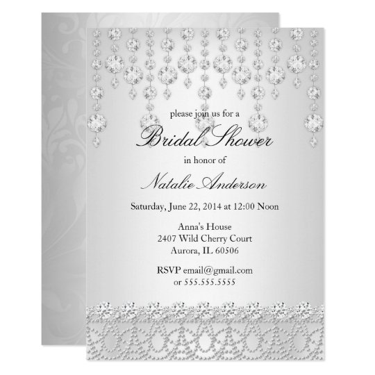 Pretty Crystal Bridal Shower Silver Gray White Invitation