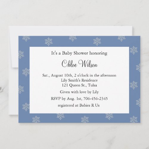 Pretty Crystal Snowflakes blue Invitation