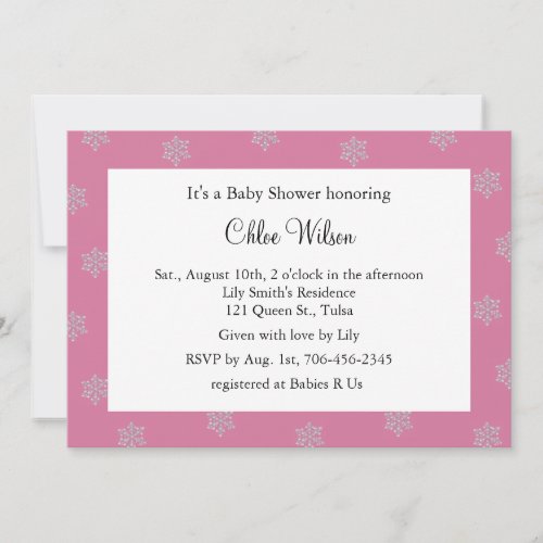 Pretty Crystal Snowflakes pink Invitation