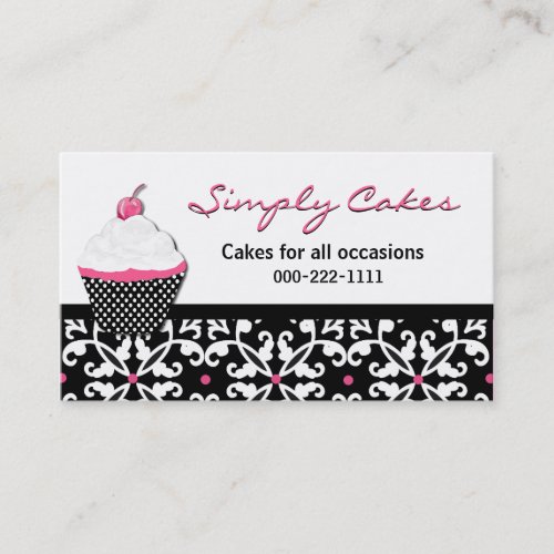 Pretty Cupcake and Damask Bakery Business Card