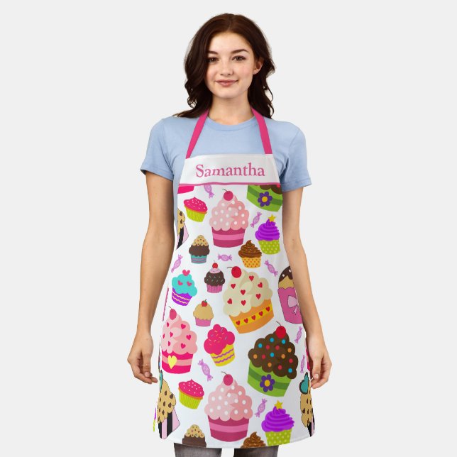 Pretty Cupcake Baking Pattern Apron (Worn)